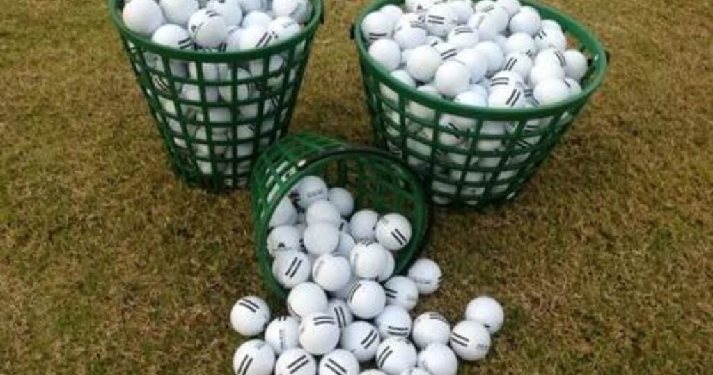 how many golf balls in a large bucket driving range